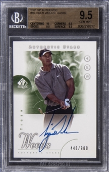 2001 SP Authentic Golf "Authentic Stars" Autograph #45 Tiger Woods Signed Rookie Card (#448/900) – True Gem+ Example – BGS GEM MINT 9.5/BGS 10